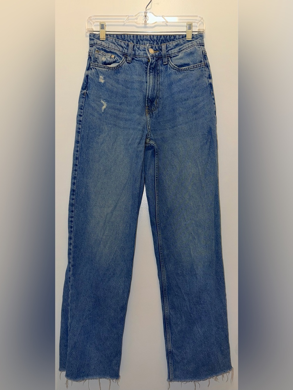 H&M Jeans Women’s 4 Medium Wash Wide Leg Ultra High Waist Raw Hem